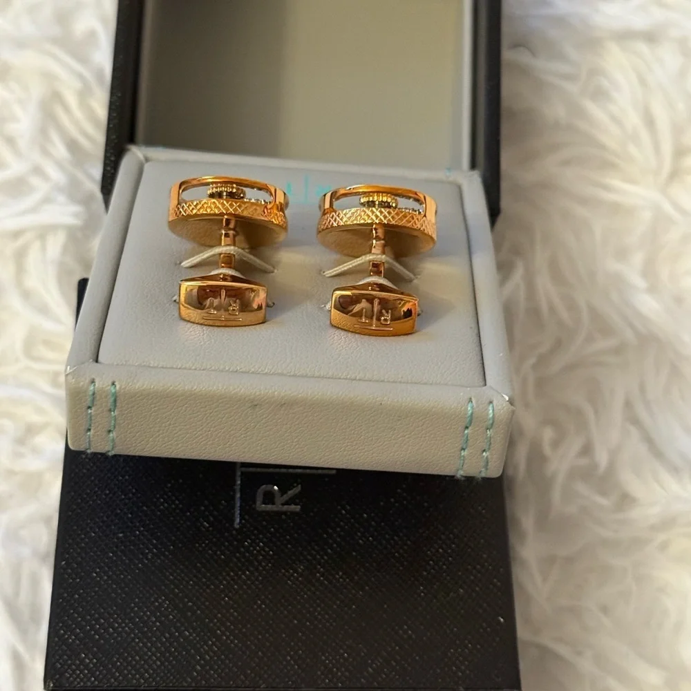 Tateossian London Round Gear Cufflinks Rose Gold Finish